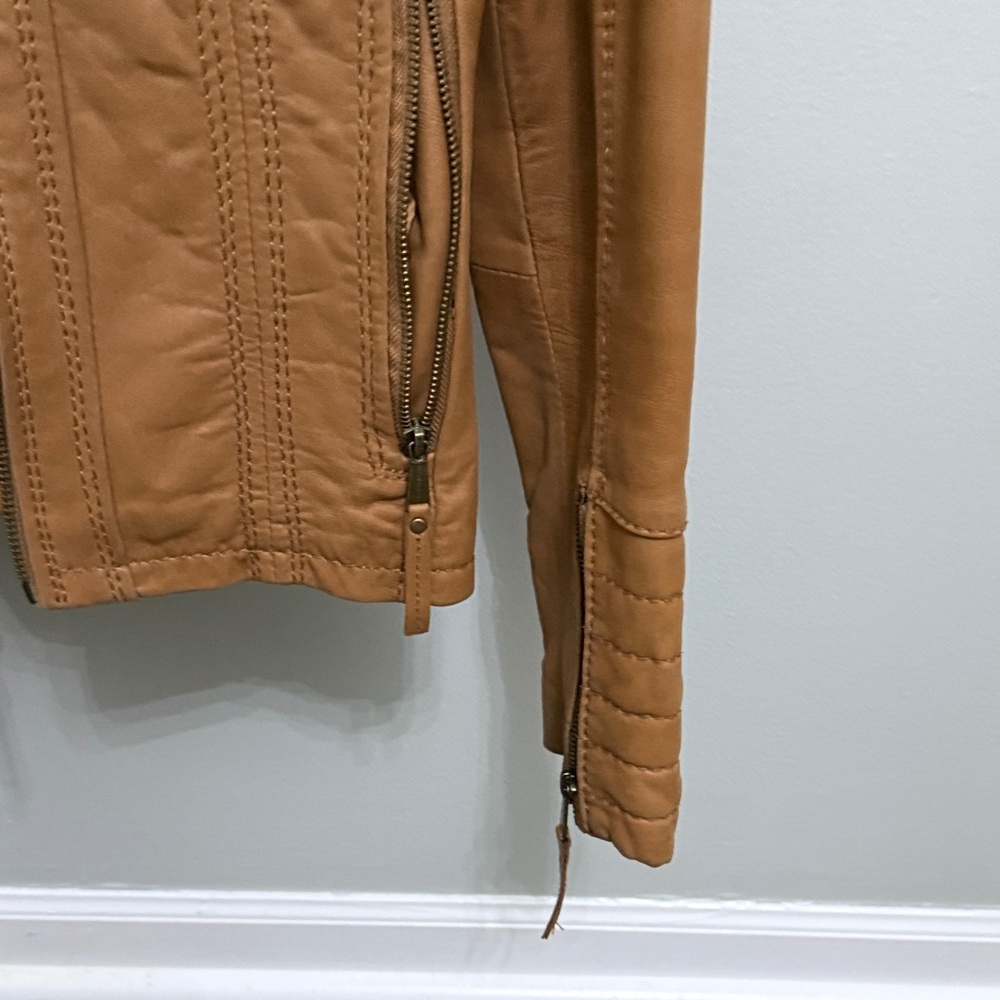 Michael Kors Tan Leather Quilted Moto Jacket - Picture 5 of 8